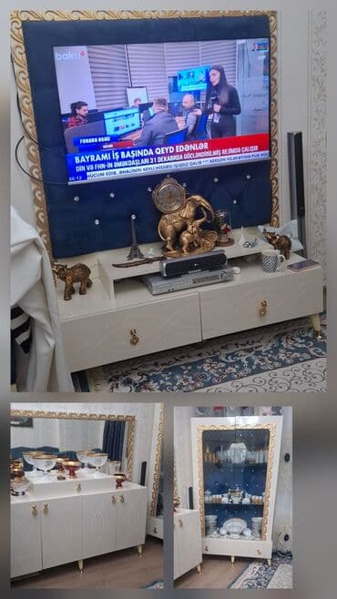 Кровати: Zərif klassik üslubda qonaq otağı mebel dəsti Tərkibi: - TV stendi — 1