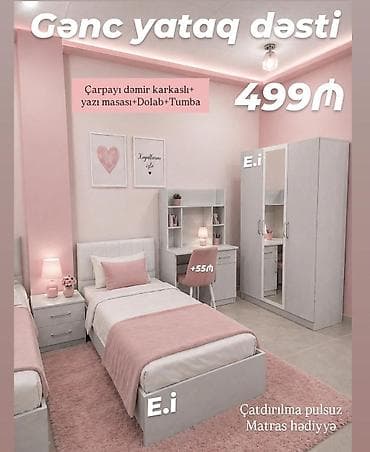 Gənc yataq dəsti Komplektə daxildir: - Dəmir karkaslı tək çarpayı -