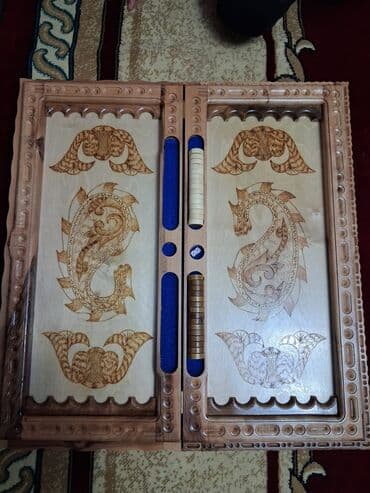 Əl işı taxta nərd dəsti - Material: tam ağac (əl oyma çərçivə və — 2