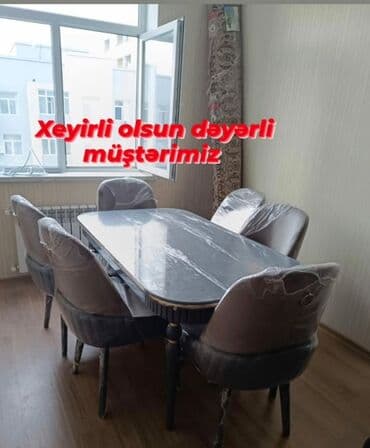 metbex stol stulları qiymetleri: Qonaq otağı üçün, Yeni, Açılan, Dördbucaq masa, 6 stul — 4