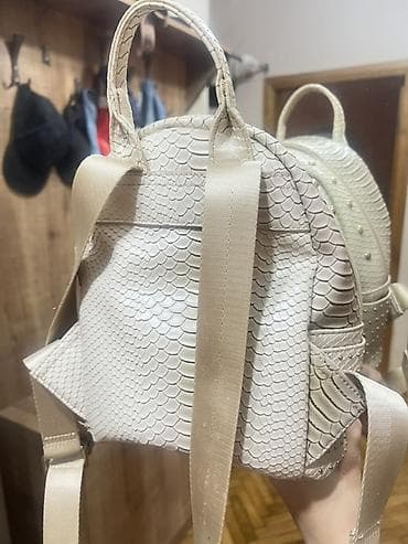 orginal canta: Qadın üçün mini bel çantası/rukzak - Rəng: açıq krem - Material: ilan — 2