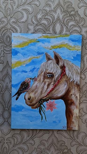 Akril tablo – “At və quş” - Texnika: akril boya - Osnova: kətan