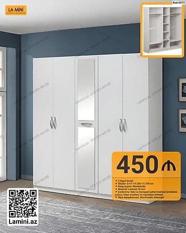 5 qapılı şkaf – Kod: 6972 - Ölçülər: Dərinlik 47 sm × Hündürlük 200
