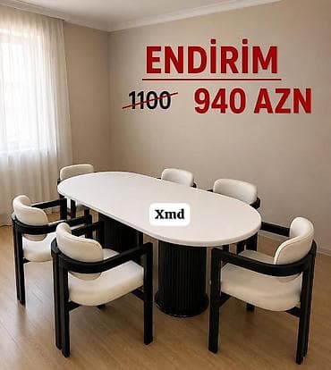 Oval formalı yemək/konfrans masası və 6 ədəd kreslo dəsti. - Masa