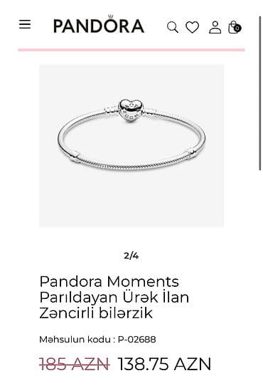 parfois az: Pandora Moments Parıldayan Ürək ilan zəncirli bilərzik - Modell — 3