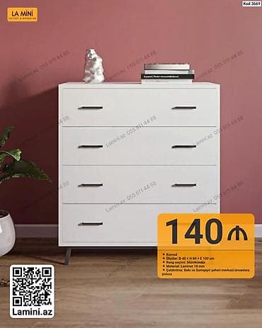 Mebel: Ağ rəngdə minimalist komod - Model: Kod 3669 - Ölçülər: D 40 × H 80 × — 1