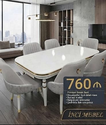 Qonaq otağı üçün, Yeni, Açılan, Oval masa, 6 stul