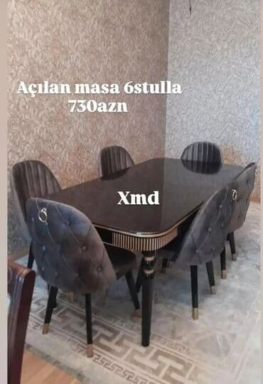 mətbəxt stol stulları: Qonaq otağı üçün, Yeni, Dördbucaq masa, 6 stul — 8