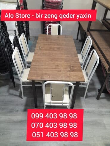 otracaqlar: Mətbəx üçün, Yeni, Açılmayan, Dördbucaq masa, 6 stul — 2