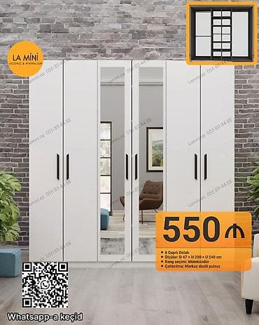 6 qapı, Güzgülü, Ağ, Açılan, Düz dolab