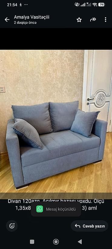 Ev üçün mebel: Divan 120azn. Açılmır bazası yoxdu. Ölçü 1,35x85 Ünvan İnqilab — 1
