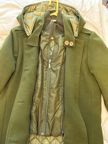 kişi kurtkaları 2020: Olivya-yaşıl rəngdə kapüşonlu palto 14yaş -164sm Ciddi aliciya endirim — 2