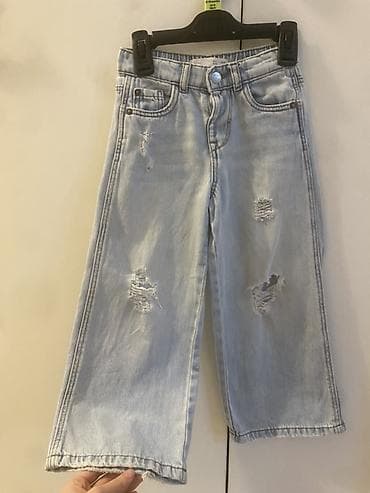 trapez şalvarlar: Zara uşaq cins şalvarı - Model: geniş kəsim, düz balaq (wide leg) - — 4