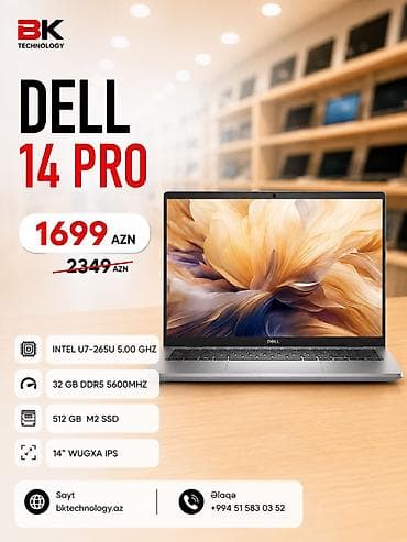 laptop canta: Dell 14 Pro noutbuk - Prosessor: Intel U7-265U, 5.00 GHz - Operativ — 1