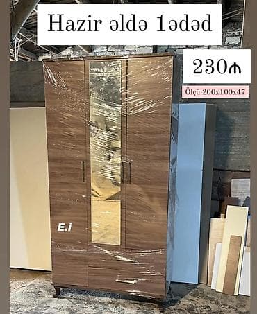iskaf: Üç qapılı paltar şkafı – güzgülü, çekmecəli model - Material — 1