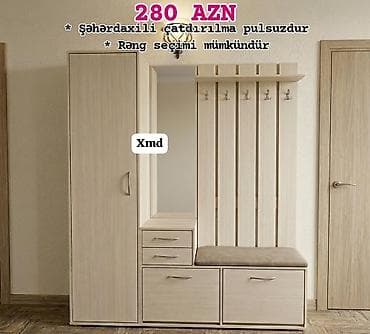 1 qapı, Güzgülü, Digər rəng, Digər material, Açılan, Düz dolab