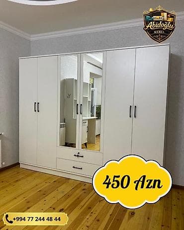 dolab ucuz: Yeni, 6 qapı, Güzgülü, Ağ, Açılan, Düz dolab — 1