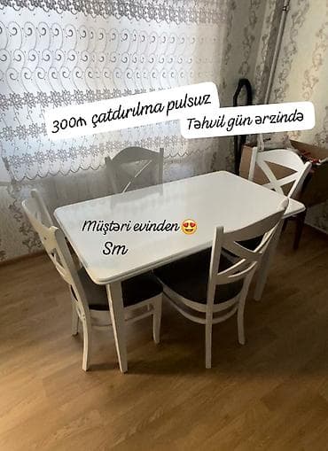 Mətbəx üçün, Yeni, Açılmayan, Dördbucaq masa, 4 stul