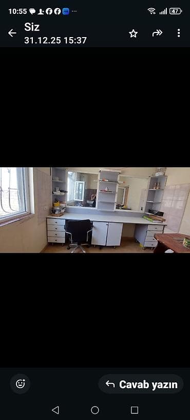 mebel dəsti: Geniş iş masası və güzgülü raf sistemı - Material: laminatdan — 1