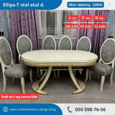 qonaq otagi ucun masalar: Qonaq otağı üçün, Yeni, Açılan, Dördbucaq masa, 6 stul — 3
