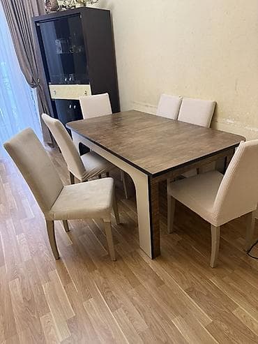 Qonaq otağı üçün, İşlənmiş, Açılmayan, Dördbucaq masa, 6 stul