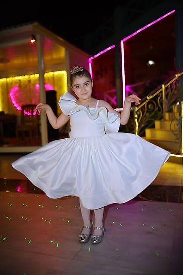 Donlar: Uşaq üçün ağ ziyafət/şənlik donu - Model: tək çiyin üzərində iri — 3