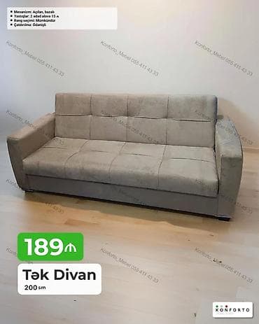 Tək divan – 200 sm - Mexanizm: açılan, bazalı (yataq funksiyalı, alt — 1