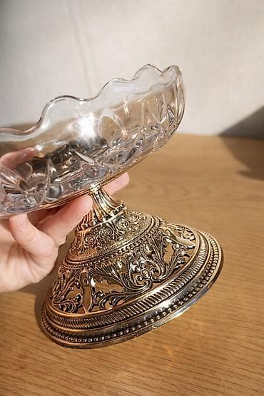 meyvə: Vintage konfet qabı / meyvə qabı / şirniyyat qabı ayaqlı Şəffaf — 2