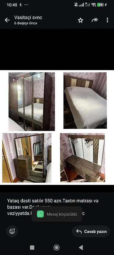 matras satilir: Ucuz Yataq dəsti satılır 550 azn.Taxtın matrası və bazası var.Dəst — 1