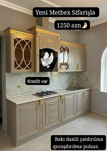 Yeni Mətbəx mebeli sifarişlə - Klassik dizaynlı, boz rəng tonlarında