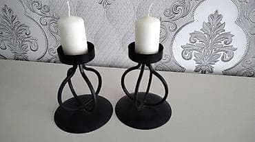 ev eşyalarl: Metall şamaltısı dəsti (2 ədəd) - Material: qara rəngdə metal - — 1