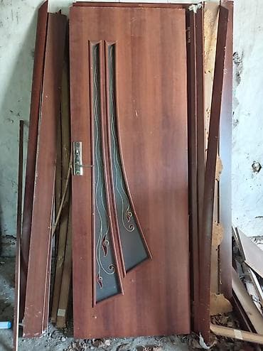 Dekorativ şüşəli taxta qapı dəsti - Material: ağac əsaslı panel — 1