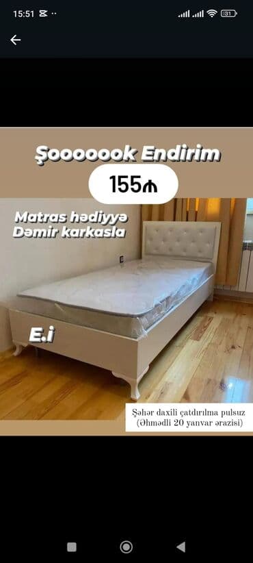 Çarpayılar: Yeni, Təknəfərlik çarpayı, Bazasız, Matras ilə, Siyirməsiz — 10