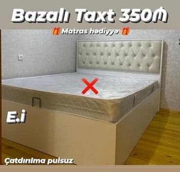 Bazalı taxt – 350₼ - Rəng: ağ korpus, düyməli, yumşaq başlıq