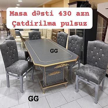 şu cəni: Qonaq otağı üçün, Yeni, Açılmayan, Dördbucaq masa, 6 stul — 1