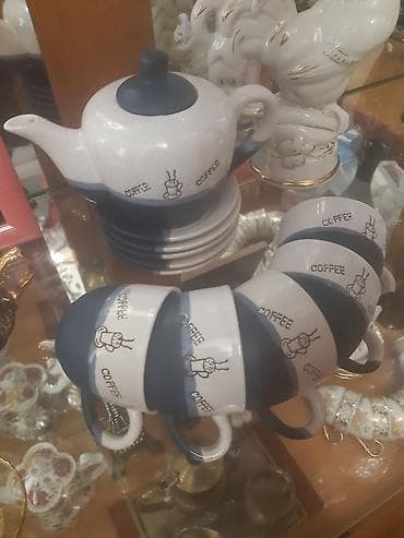 Qəhvə dəsti, rəng - Göy, Keramika, 6 nəfərlik