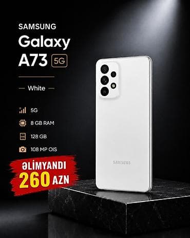 Samsung Galaxy A73 5G, 128 GB, rəng - Ağ, Barmaq izi, İki sim kartlı, Face ID lalafo.az -da Samsung Galaxy A73 5G, 128 GB, rəng - Ağ, Barmaq izi, İki sim kartlı, Face ID