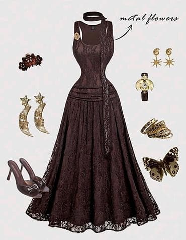 qisa don: Qəhvəyi krujeva don – romantik və zərif stil - Model: uzun, A-kəsim — 1