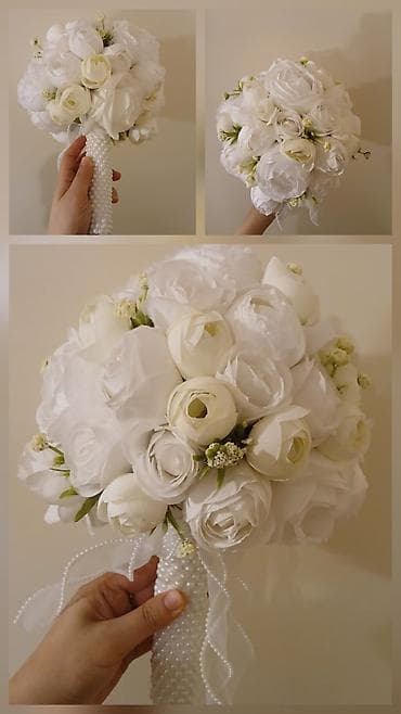 Свадебные платья и аксессуары: Ağ rəngli gəlin buketi - Klassik, zərif dizayn: sıx yığılmış ağ — 1