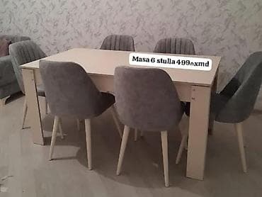 Yemək otağı üçün dəst: masa + 6 ədəd stul. - Masa: düzbucaqlı forma