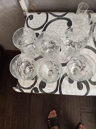 icki: Paşabahçe “D. İstanbul Kristal” kəsimli şüşə dəsti - Material: qalın — 7