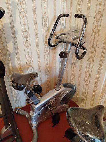 velosip: Evdə idman üçün nəzərdə tutulmuş məşq velosipedi. Gümüşü rəngdə və — 1