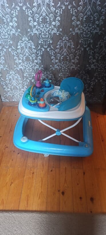 uşaq maşnarı: Mamalove uşaq yerişi (walker) - Rəng: mavi-ağ, çiçək naxışlı yumşaq — 4