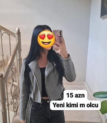 dəri jaket: - Qadınlar üçün qısa kəsimli boz dəri üslublu jaket - M ölçü - — 1