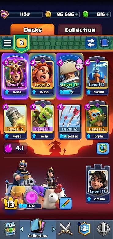 maşn oyunu: Clash Royale oyun hesabı - 6550 Kupa 900 Elmas, Çoxlu evo kartlar — 2