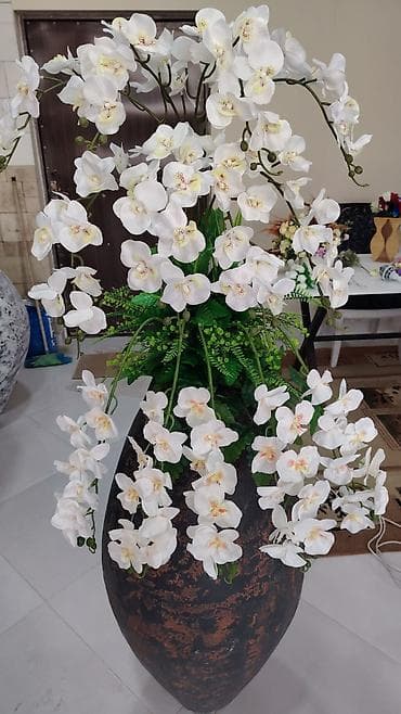 Постельное белье: Böyük dekorativ kompozisiya – orkide və yaşıl yarpaqlardan ibarət süni — 3