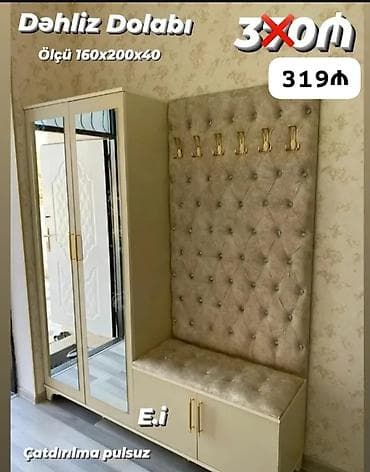 Dəhliz dolabı – ölçü 160×200×40 - İki qapılı güzgülü şkaf bölməsi -