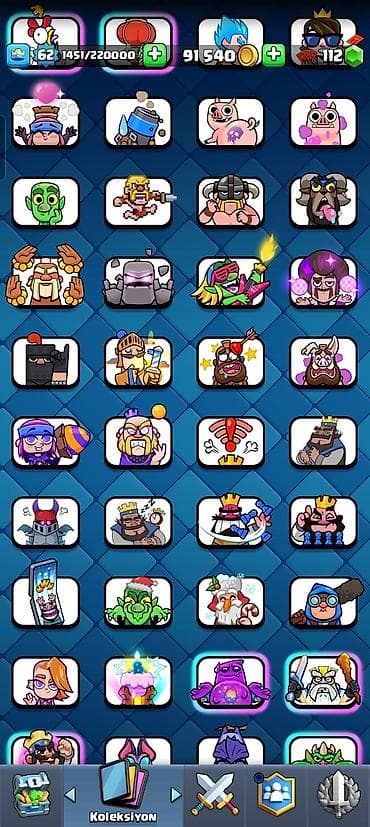 elektro akustik gitara: Clash Royale hesabı - Kral səviyyəsi: 62 - Kupa: 11 542+ - Qızıl: 91 — 8