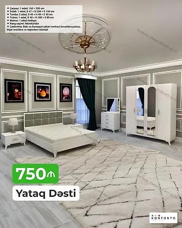 Yataq Dəsti – 750 ₼ Komplekt: - Çarpayı: 1 ədəd, 160 × 200 sm - — 1