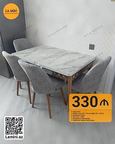 ucuz metbex mebelleri: Mətbəx üçün, Açılan, Dördbucaq masa, 4 stul — 1